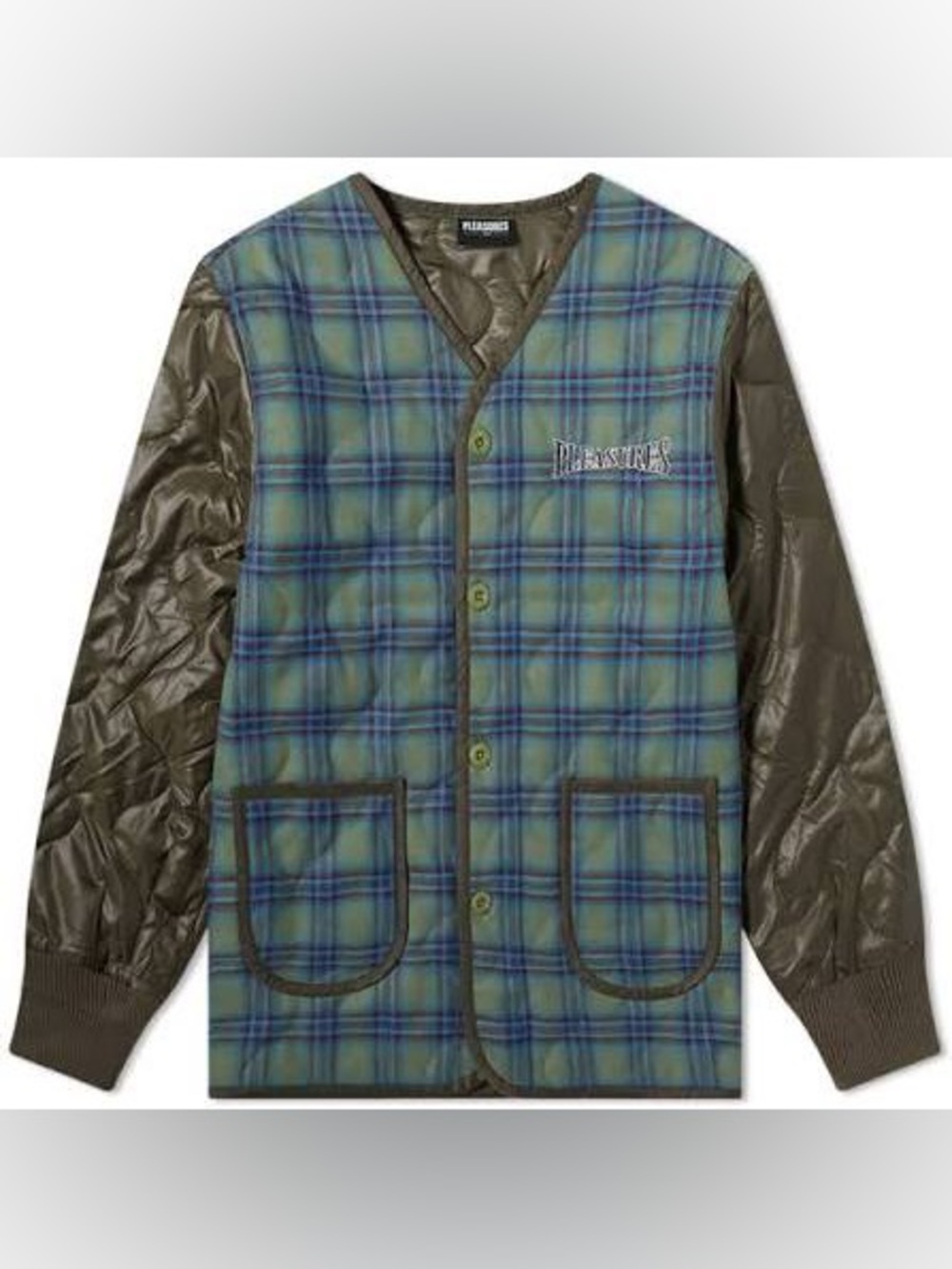 PLEASURES Men's Green Plaid Quilted Jacket